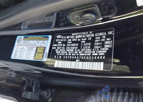2014 Kia Sorento Ex V6 from USA, damaged, VIN 5XYKU4A76EG514484